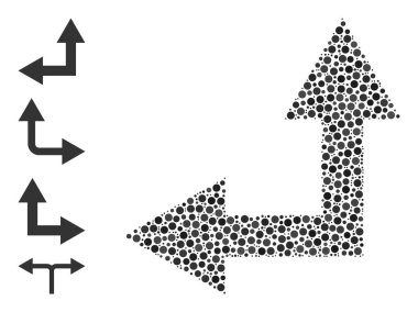 Noktalı Çatallanma Oku Çemberler ve İkon Simgelerinin Kolajı Solunda