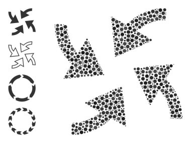 Noktalı Siklon Okları Çemberler ve Diğer Simgeler Kolajı