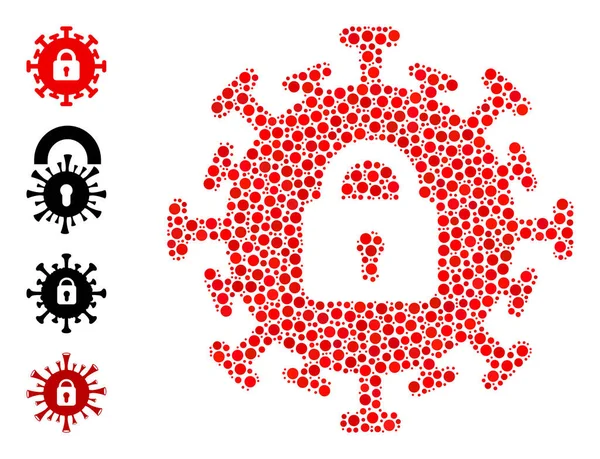 Gepunktete ansteckende Lockdown Collage aus runden Punkten und anderen Symbolen — Stockvektor