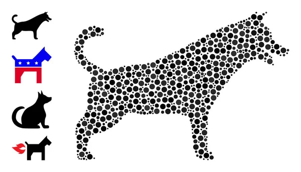 円と類似のアイコンのドット犬の構成 — ストックベクタ
