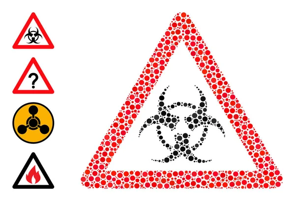 Gepunktete Collage von Kreisen mit anderen Symbolen zur Warnung vor Biohazard — Stockvektor