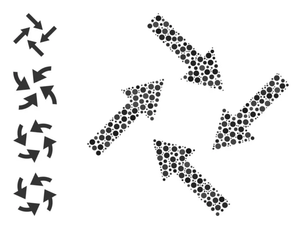 Gepunktete Zentripetalpfeile Zusammensetzung von runden Punkten und ähnlichen Symbolen — Stockvektor