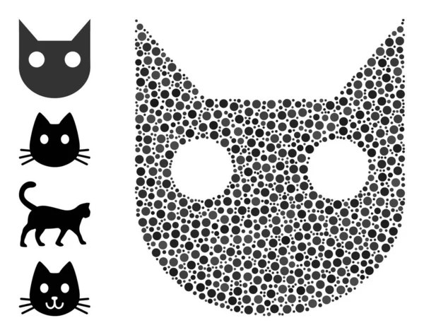 Dotted Cat Head Composition of Rounded Dots with Other Icons — Stock Vector