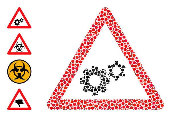 Dotted Gears Avertissement Composition des points ronds et des icônes similaires — Image vectorielle