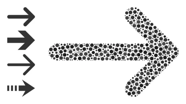 Gepunktetes Pfeil-Rechts-Mosaik aus gerundeten Punkten mit Bonussymbolen — Stockvektor