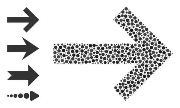 Flecha punteada Mosaico derecho de puntos redondos e iconos similares — Vector de stock