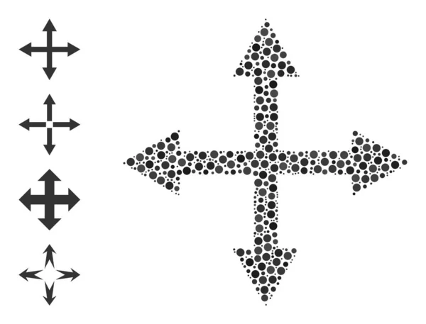 Flechas expandidas punteadas Mosaico de puntos redondos e iconos similares — Archivo Imágenes Vectoriales