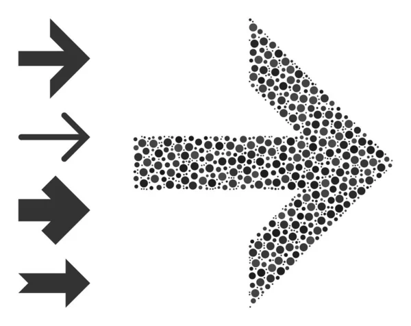 Gepunktetes Pfeil-Rechts-Mosaik aus runden Punkten mit Bonussymbolen — Stockvektor