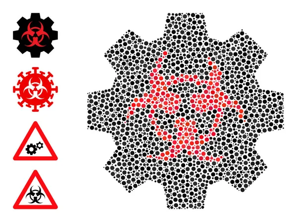 Prickade Bio-Hazard Industri Collage av rundade prickar med liknande ikoner — Stock vektor