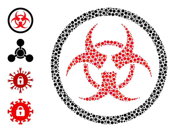 Mosaïque pointillée de cercles et d'icônes similaires présentant des risques biologiques — Image vectorielle