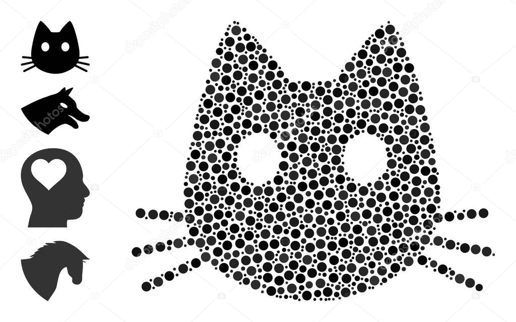 Dotted Cat Head Composition of Round Dots with Other Icons