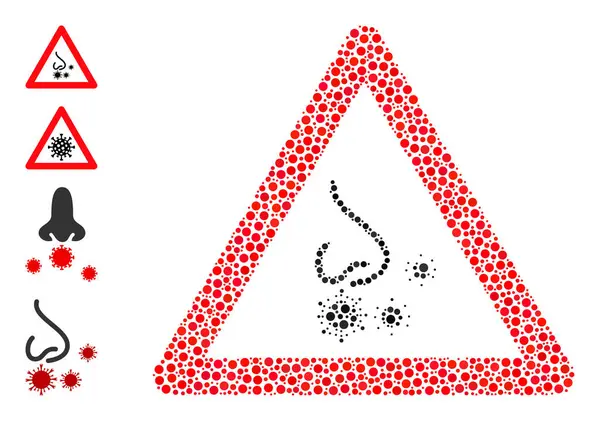 Prickade Nasal Infektion Varning Mosaik av runda prickar och Bonus ikoner — Stock vektor