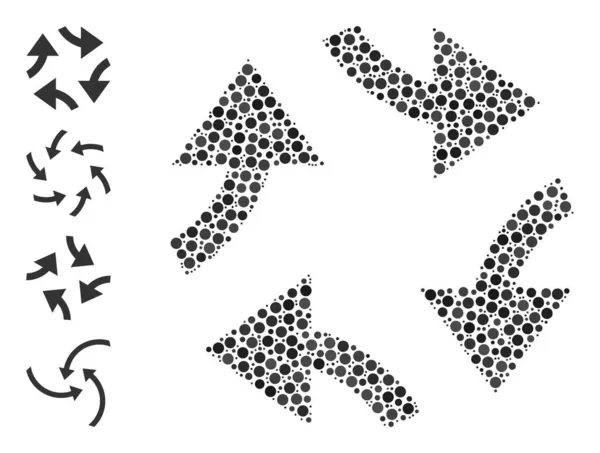Setas de redemoinho pontilhadas Colagem de pontos arredondados com ícones semelhantes —  Vetores de Stock