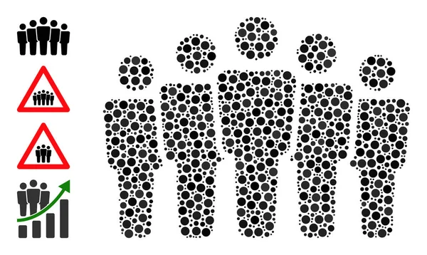 Dotted People Crowd Mosaic of Circles with Other Icons — Stock Vector