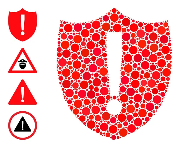 Collage de advertencia de escudo punteado de círculos con iconos similares — Archivo Imágenes Vectoriales