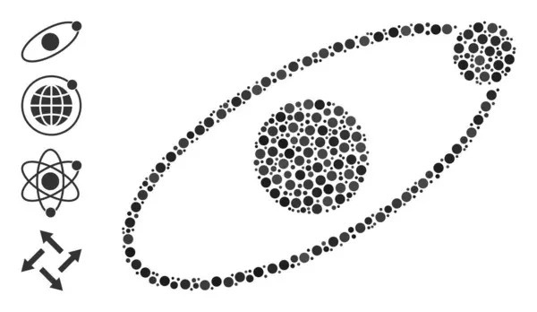 Orbita punteada mosaico de círculos y otros iconos — Vector de stock