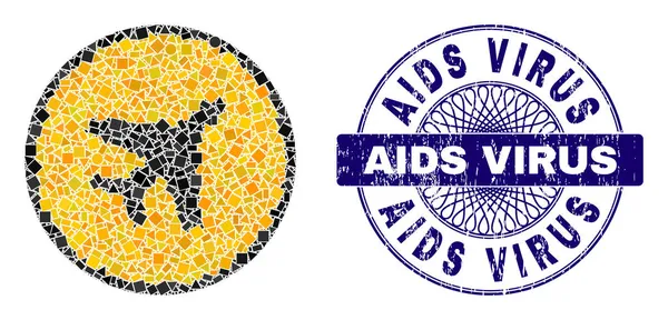 Selo de carimbo de vírus SIDA de estresse e avião geométrico perigo mosaico —  Vetores de Stock