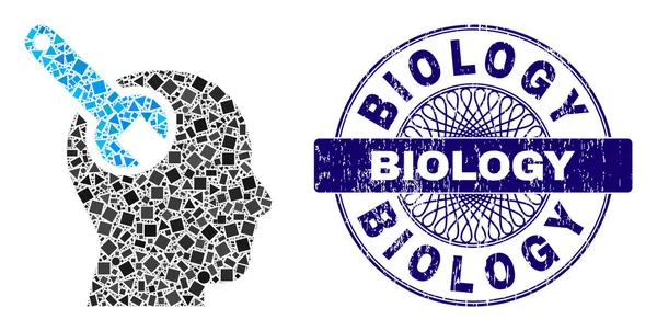 Rubber Biology Stamp Seal and Geometric Brain Tool Mosaic — Stock Vector