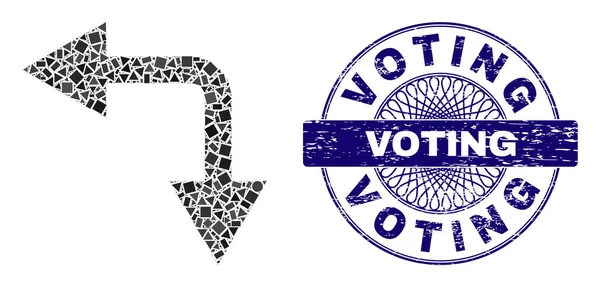 Selo de votação riscado e seta de bifurcação geométrica esquerda para baixo Mosaic — Vetor de Stock