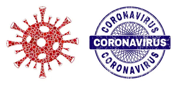 Rubber Coronavirus Stempel Seal en Geometrische Coronavirus Mozaïek — Stockvector
