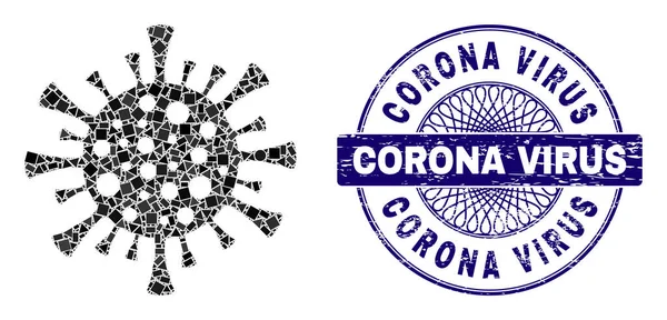 Nood Corona Virus Stempel en Geometrische Corona Virus Mozaïek — Stockvector