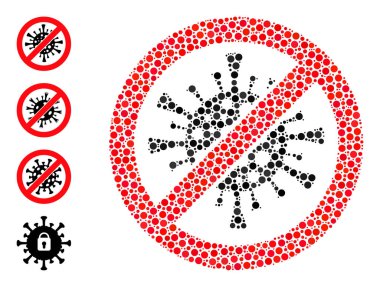 Noktalı Noktalı Dur Coronavirüs Yuvarlak Noktalar ve Bonus Simgeleri Kolajı