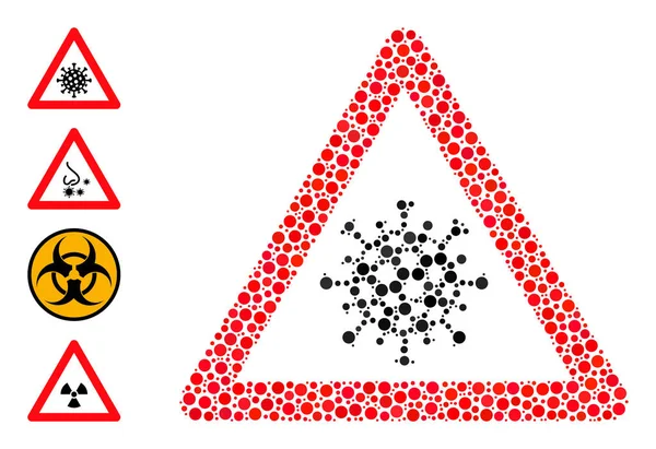 Mise en garde virale pointillée Collage de cercles avec d'autres icônes — Image vectorielle