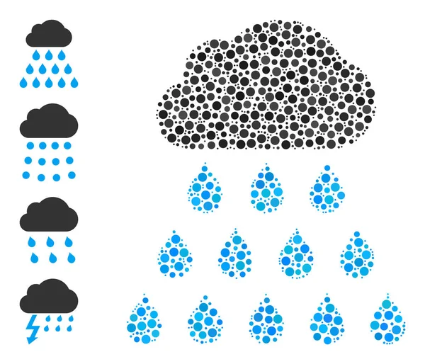 Nube de lluvia punteada Collage de círculos con otros iconos — Vector de stock