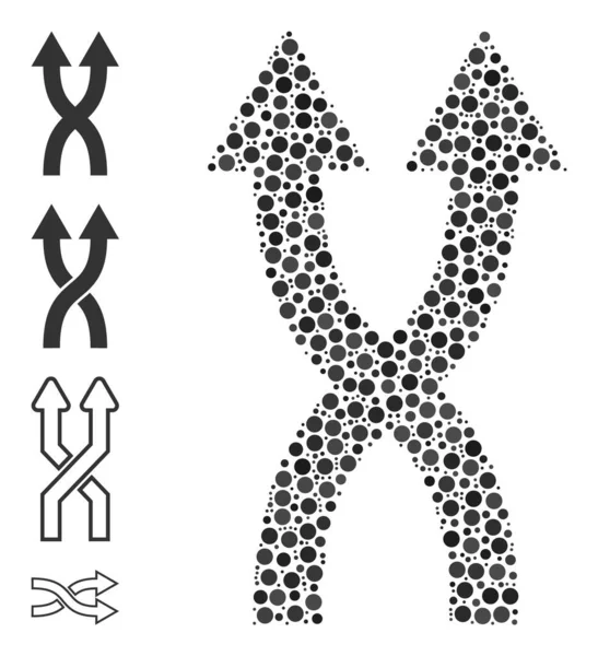Flechas de barajar punteadas hacia arriba Collage de puntos redondos y otros iconos — Vector de stock