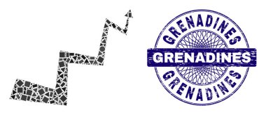 Desenli Grenadinler Mühür ve Geometrik Eğri Oku Mozaiği