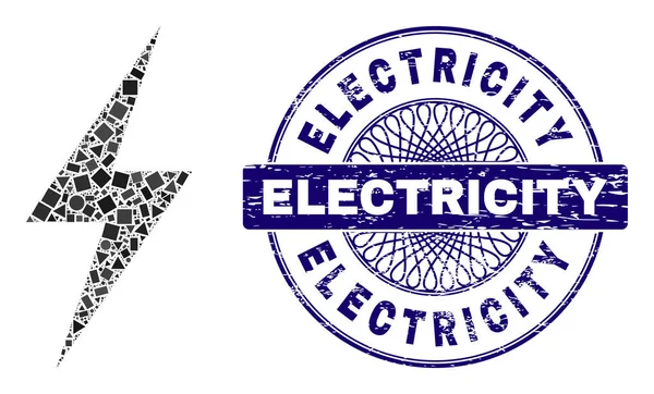 Grunge Electricity Seal e Geometric Electricity Mosaic — Vettoriale Stock