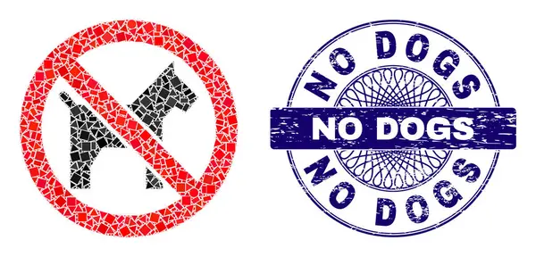 Grunge No Dogs Badge y Geométrico No Dogs Mosaic — Vector de stock