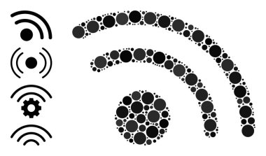 Noktalı Wi-Fi Erişim Noktası Yuvarlak Noktalar ve Benzer Simgelerin Kompozisyonu