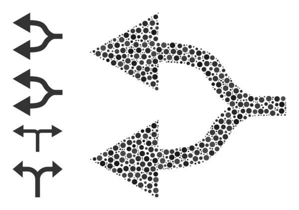 Setas divididas pontilhadas Mosaico esquerdo de círculos e ícones semelhantes —  Vetores de Stock