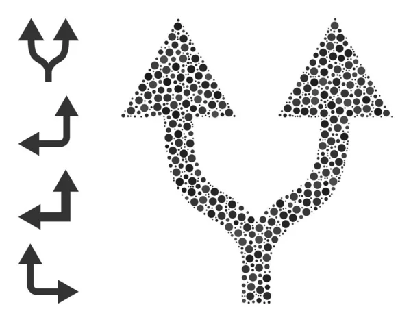 Gepunktete geteilte Pfeile Collage aus runden Punkten mit Bonussymbolen — Stockvektor
