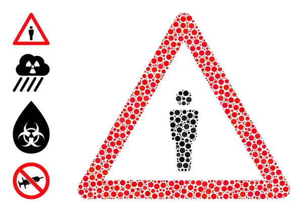 Avertissement humain pointillé Collage de points ronds avec des icônes similaires — Image vectorielle