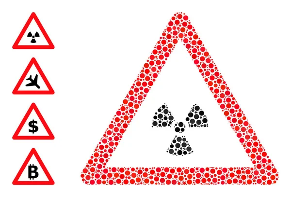 Prickade radioaktivitet varning Collage av runda prickar och bonusikoner — Stock vektor