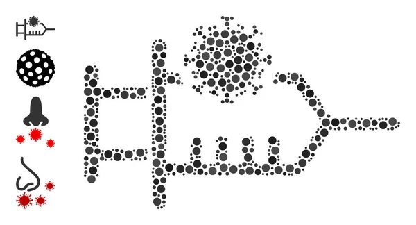 Collage de inoculación de virus punteados de círculos con otros iconos — Vector de stock