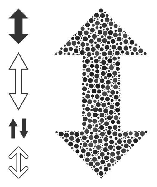 Flèches verticales à pointillés Collage de points ronds avec des icônes similaires — Image vectorielle