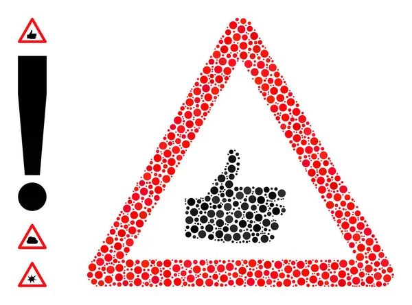 Pointu pouce vers le haut Avertissement Mosaïque de points arrondis avec d'autres icônes — Image vectorielle