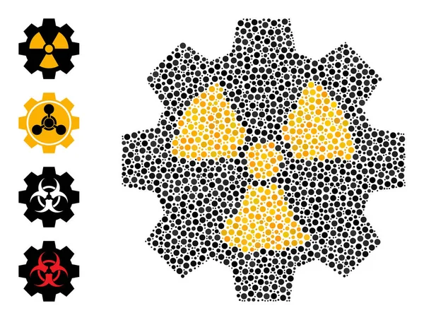 Prickade radioaktiva industrin Collage av cirklar med liknande ikoner — Stock vektor