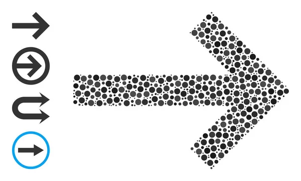 Freccia destra punteggiata Collage di punti rotondi con altre icone — Vettoriale Stock