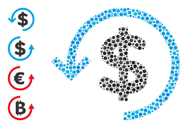 Prickad återbetalning Collage av runda prickar och liknande ikoner — Stock vektor