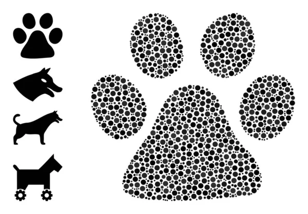 Dotted Paw Print Composition of Circles and Similar Icons — Stock Vector