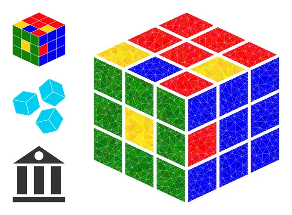 Vector Lowpoly Puzzle Cube Icon und andere Symbole — Stockvektor
