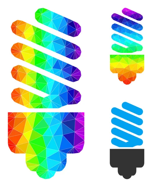 Vektorová Lowpoly fluorescenční žárovka ikona se spektrálním gradientem — Stockový vektor