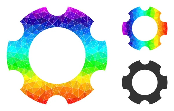 Icono de engranaje lleno de triángulo vectorial con gradiente de arco iris — Vector de stock