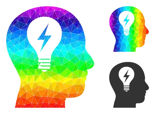 Ícone de lâmpada de cabeça poligonal vetorial com gradiente colorido espectral — Vetor de Stock