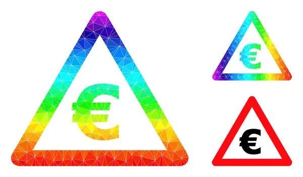 Ícone de advertência Euro do vetor Lowpoly com gradiente colorido espectral —  Vetores de Stock