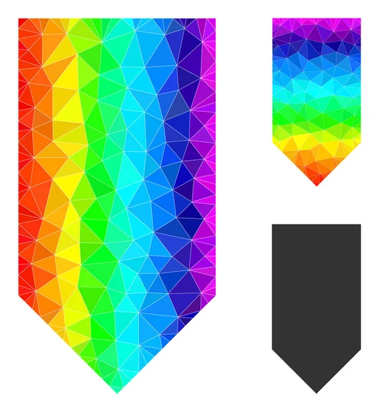 El triángulo vectorial llenó la dirección abajo del icono con el gradiente coloreado espectral — Vector de stock